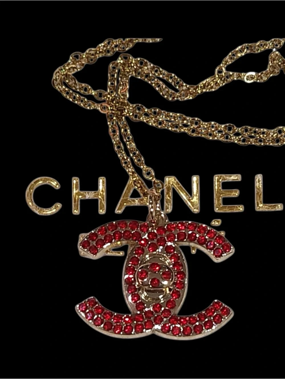 Red Crystal CC Pendant Gold-Tone Necklace